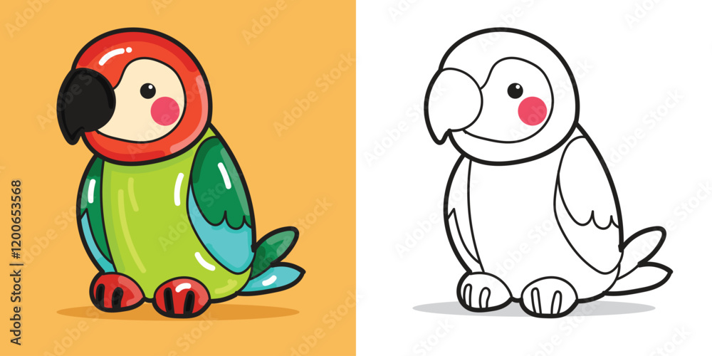 Fototapeta premium A cute Parrot cartoon illustration for design element or coloring book element 