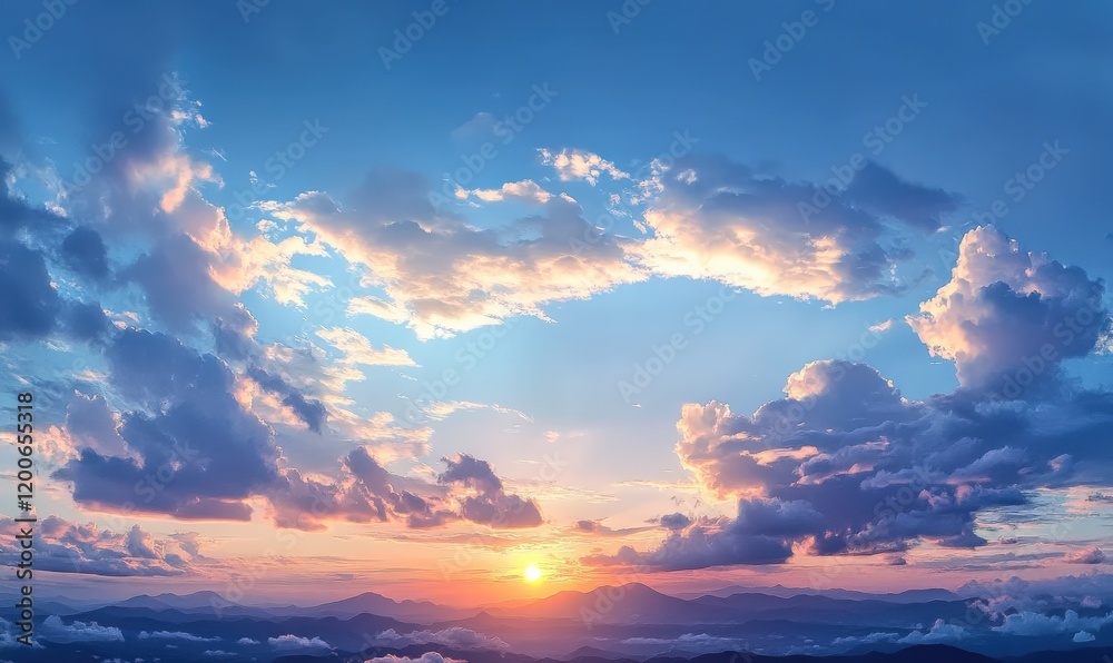 Fototapeta premium Blue sky, white clouds blooming, background view