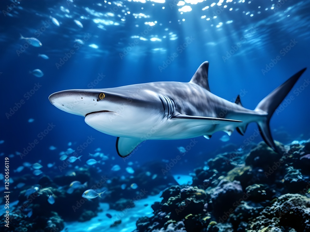 Naklejka premium shark swimming in water