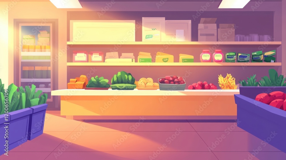 Brightly Lit Supermarket Aisle with Fresh Produce Brightly Lit Supermarket Aisle with Fresh Produce