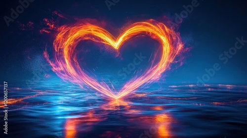 Fiery Heart Reflection: A Digital Love Artwork