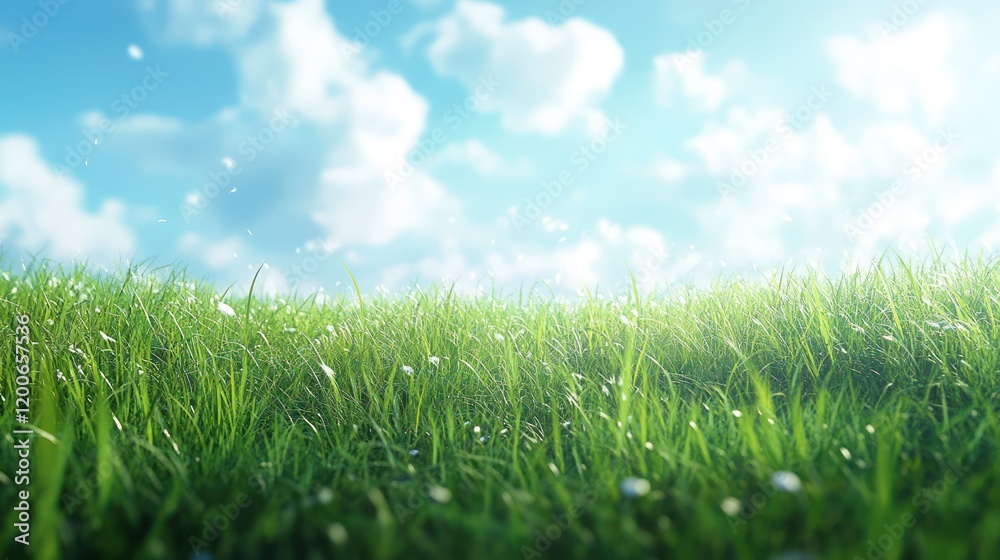 Sunny meadow, blue sky, fresh grass, nature background, spring Sunny meadow, blue sky, fresh grass, nature background, spring