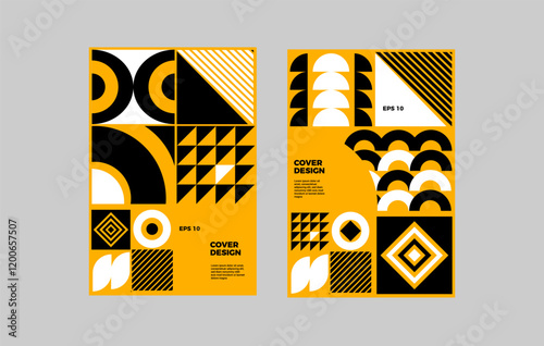 Duo tone trendy minimal black and white shape geometric compositions Bauhaus style for poster brochure
