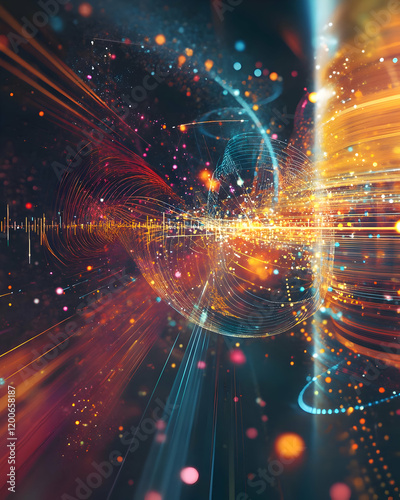 Abstract representation of energy and sound waves in a vibrant digital space.