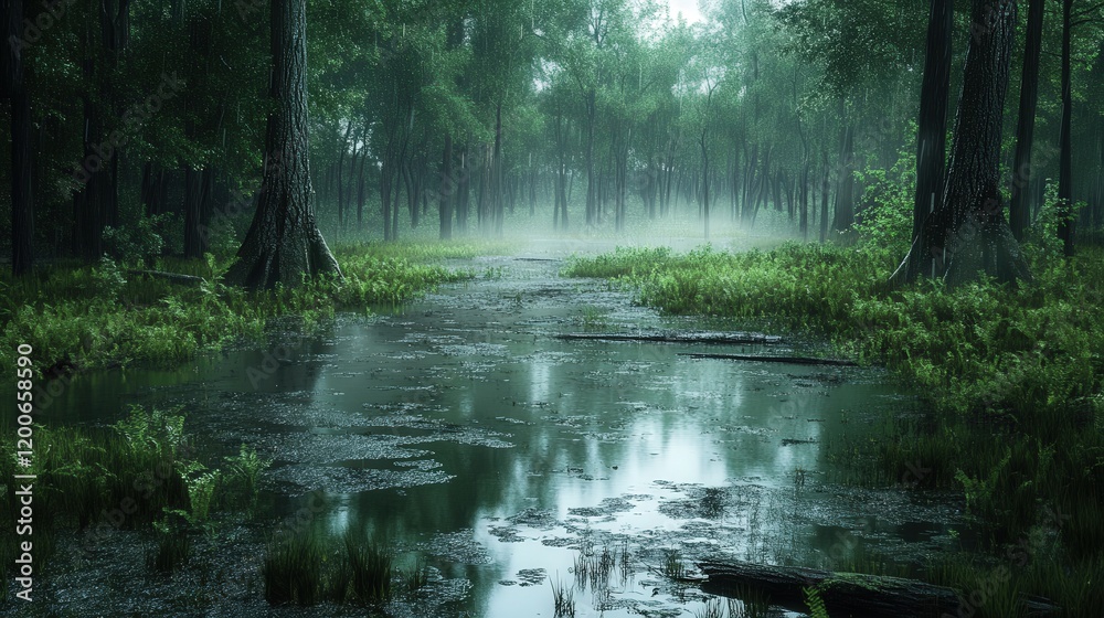 marsh during the rainy season, where puddles form along the ground, and the area becomes alive with amphibians and other wildlife