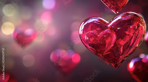 A romantic Valentine’s background with heart symbols, love, and a gift card, creating empty space for personalization, perfect for cards or festive decorations.