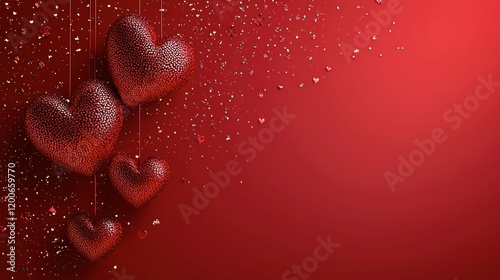 A romantic Valentine’s background with heart symbols, love, and a gift card, creating empty space for personalization, perfect for cards or festive decorations.