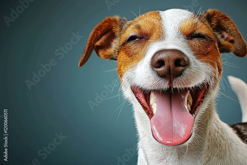 Happy dog with tongue out. AI.