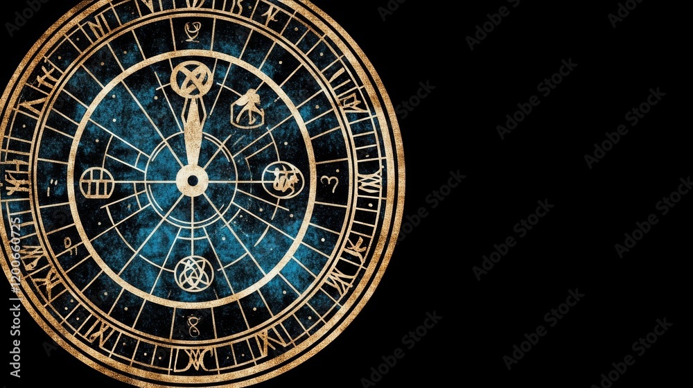 Obraz premium Antique Celestial Clockface Design, Mystical Timepiece
