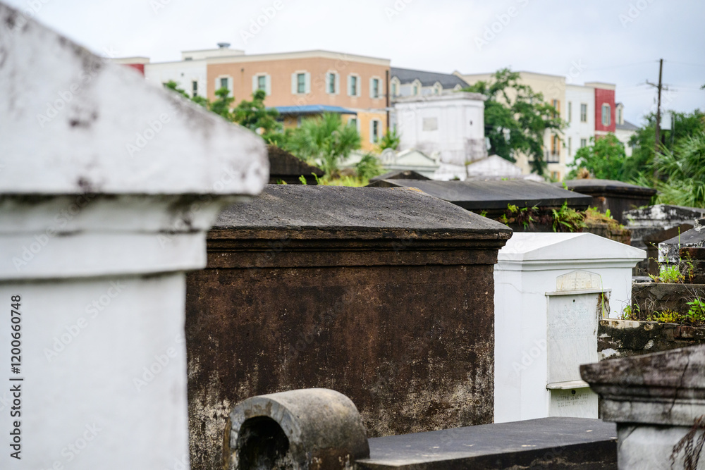 Old concrete tombs in cemetery New Orleans halloween Old concrete tombs in cemetery New Orleans halloween