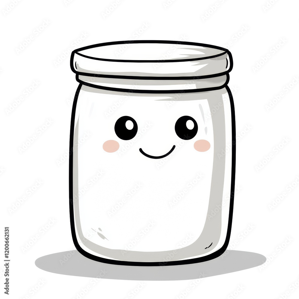 The image shows a cute cartoon illustration of a happy smiling jar. The image shows a cute cartoon illustration of a happy smiling jar.
