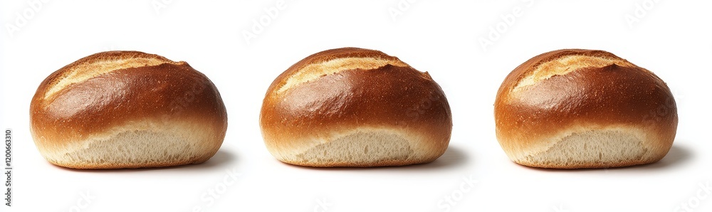 Three golden-brown bread rolls isolated on white. Three golden-brown bread rolls isolated on white.