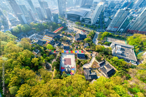 Photography Samseong-dong, Gangnam-gu, Seoul, South Korea - April 13, 2024: Aerial view of t