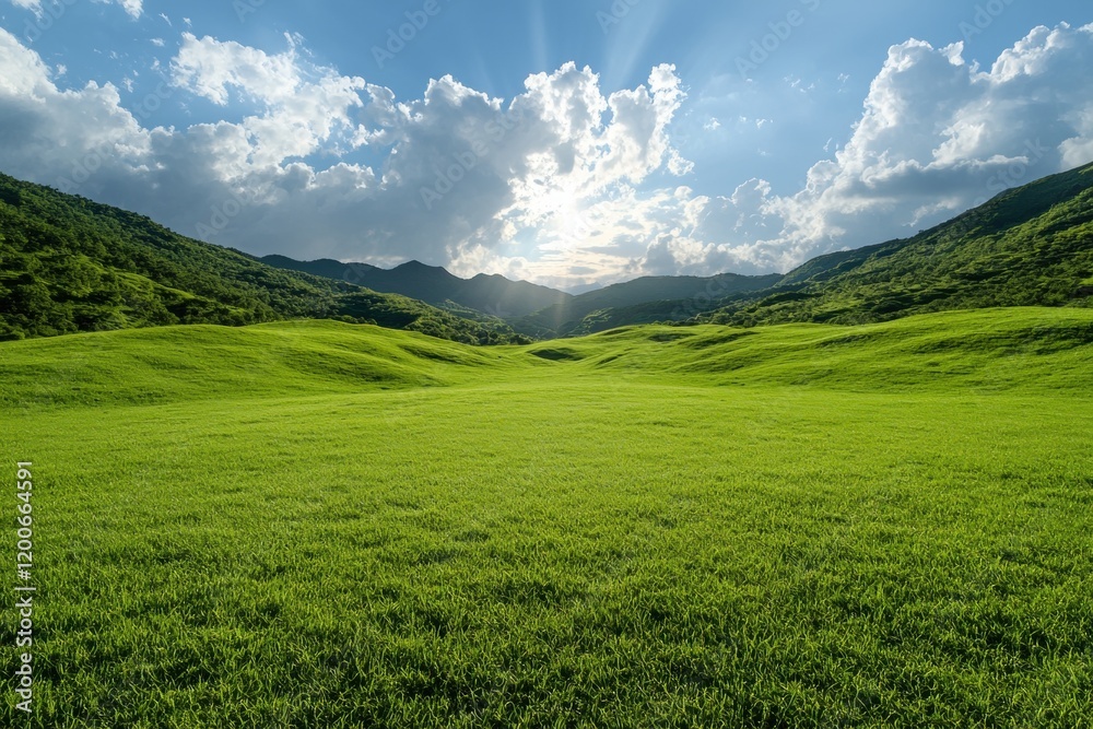 Stunning landscape of rolling green hills and blue sky Stunning landscape of rolling green hills and blue sky