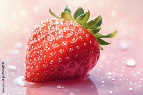 A Single Juicy Strawberry Covered in Dew Drops photo