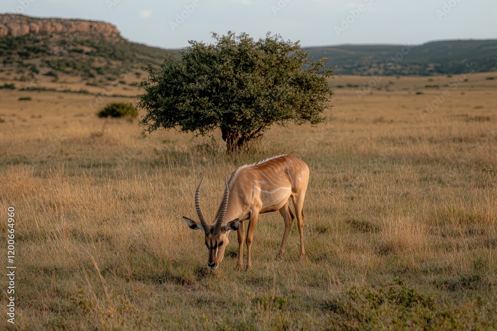 Naklejka premium Antelope grazing in African savanna