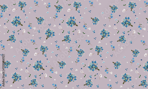 Seamless pattern of small blue flowers on purple background  design for surfaces  and wallpaper 