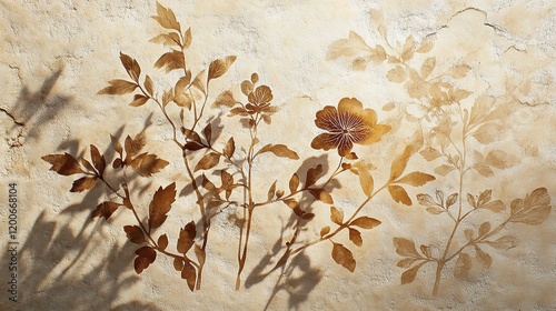 Intricate Shadows of Floowers and Leaves on Textured Background photo