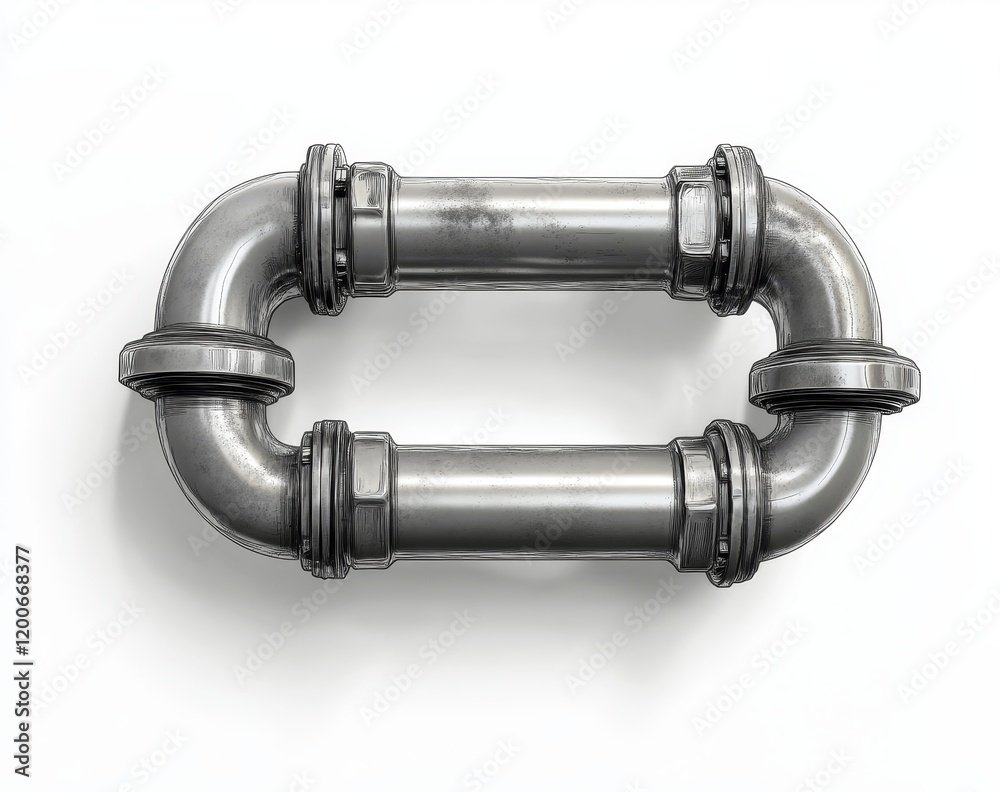 Industrial metallic pipes connected in oval shape on white background. Industrial metallic pipes connected in oval shape on white background.