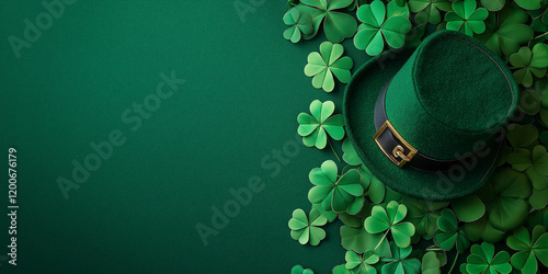 St. Patrick's Day Background with Green Hat and Shamrocks