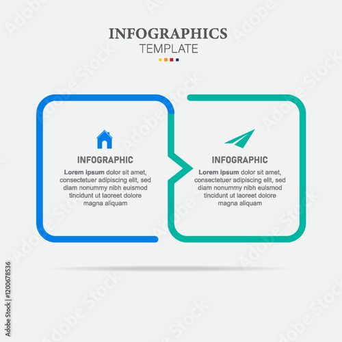 Thin line flat process . Business infographic with 2 options, arrows. Vector linear elements for presentation.