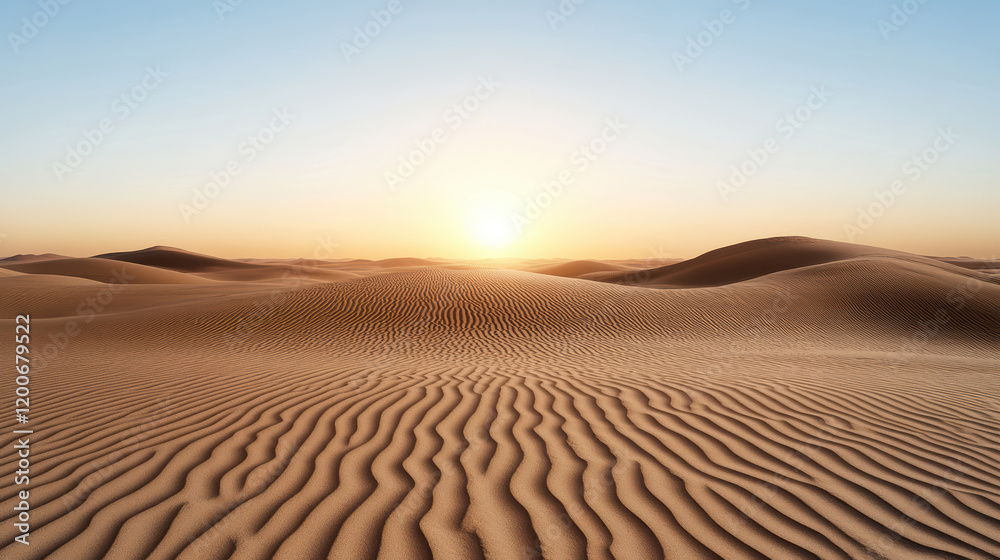 Naklejka premium stunning sunset over desert landscape with rippled sand dunes