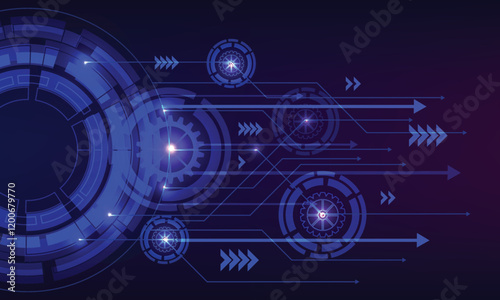 Blue circle arrow cog technology abstract background