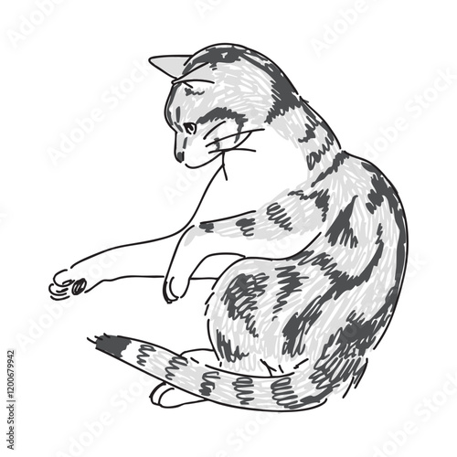 遊んでいるネコの手描きイラスト