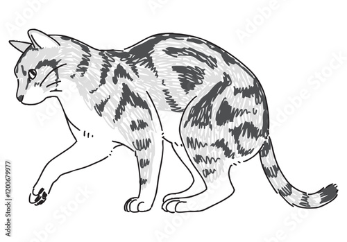 遊んでいるネコの手描きイラスト