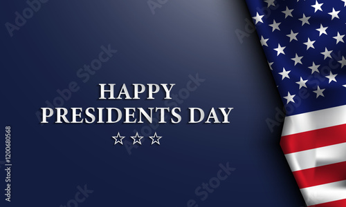 Presidents Day Greeting Card with USA Flag Illustration on blue background.