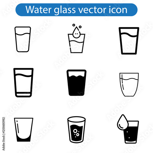 Water glass vector art icon set isolated on white background.
