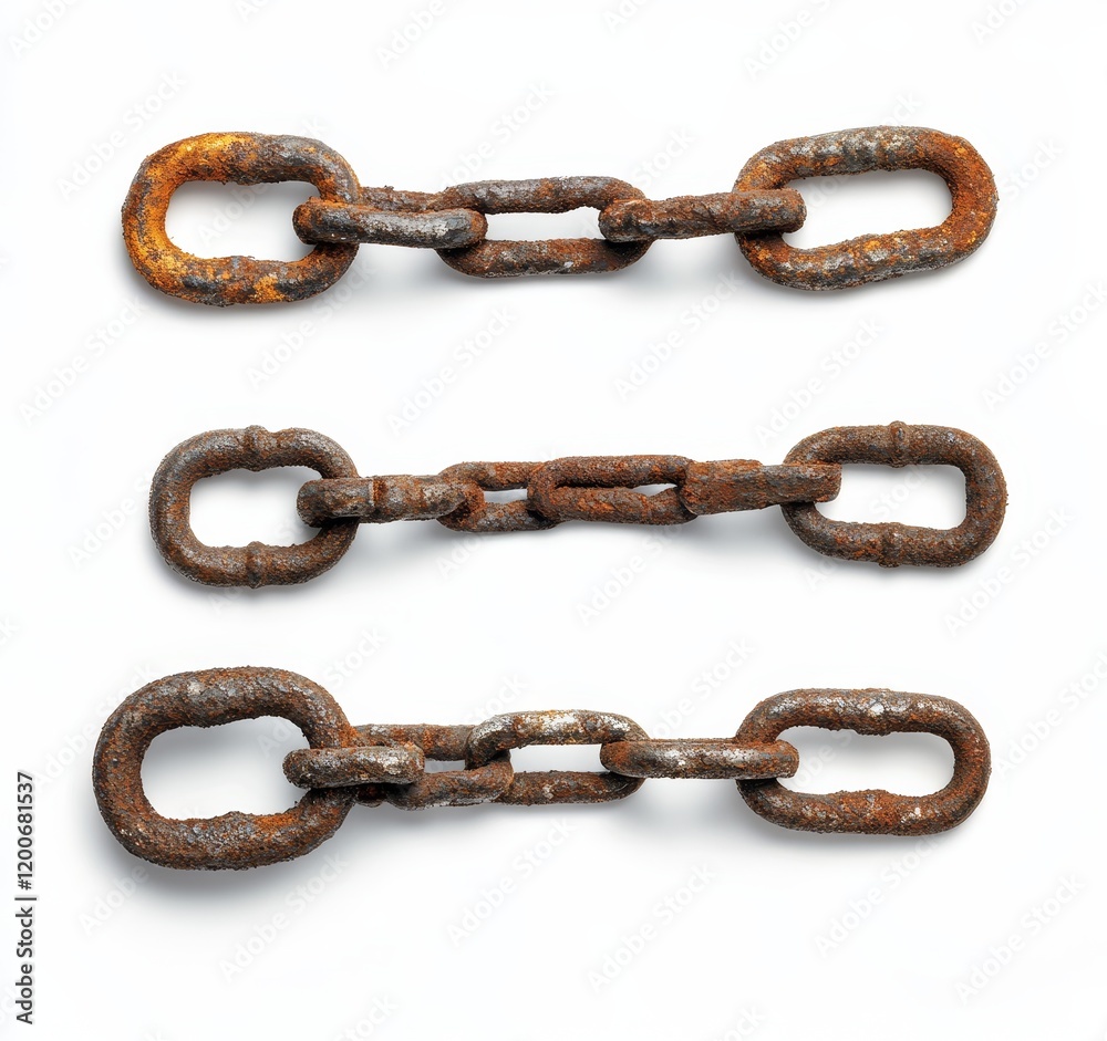 Obraz premium Three rusty chains isolated on white. (1)