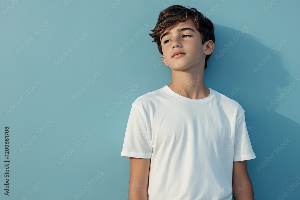 Pixel Perfect Picture of Teenage Boy in White Tee Basic Youth Apparel Shoot Pixel Perfect Picture of Teenage Boy in White Tee Basic Youth Apparel Shoot