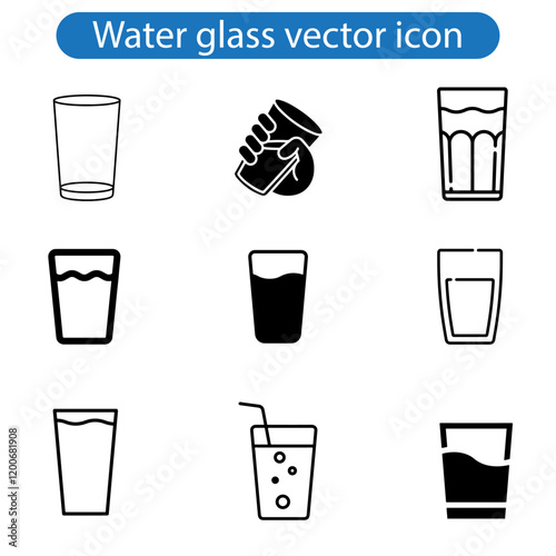 Water glass vector art icon set isolated on white background.
