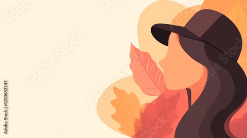 Autumnal Woman Silhouette with Fall Leaves