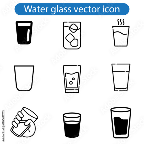 Water glass vector art icon set isolated on white background.
