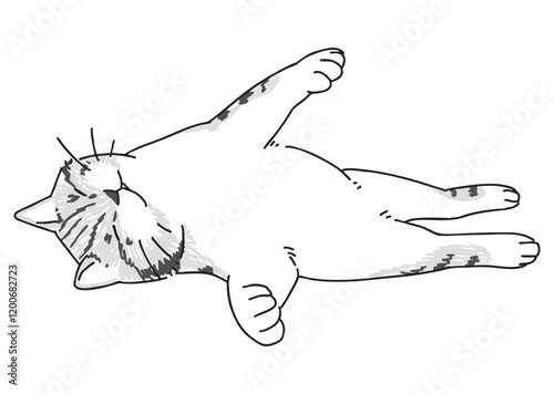 眠っているネコの手描きイラスト