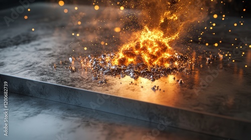 exothermic reaction, illustrating the release of heat energy during processes like combustion or the reaction between acids and metals photo