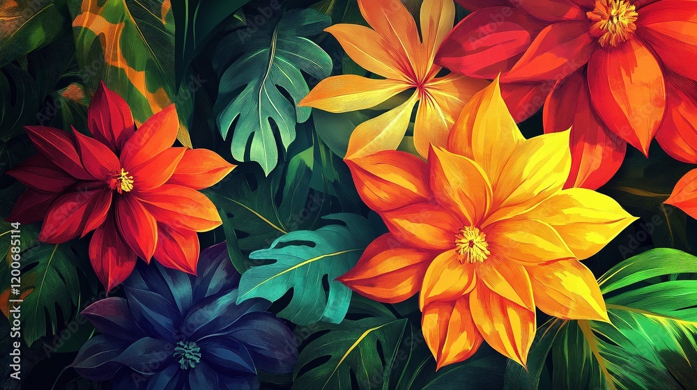 Intricate Botanical Design in Vibrant Abstract Colors Intricate Botanical Design in Vibrant Abstract Colors