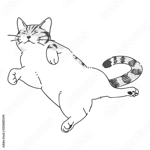 眠っているネコの手描きイラスト