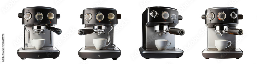 Modern espresso machine with cup isolated on transparent background Modern espresso machine with cup isolated on transparent background