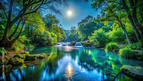 Captivating Low Light Photography of a Serene Water Source for Consumption, Emphasizing Purity and Tranquility in Nature