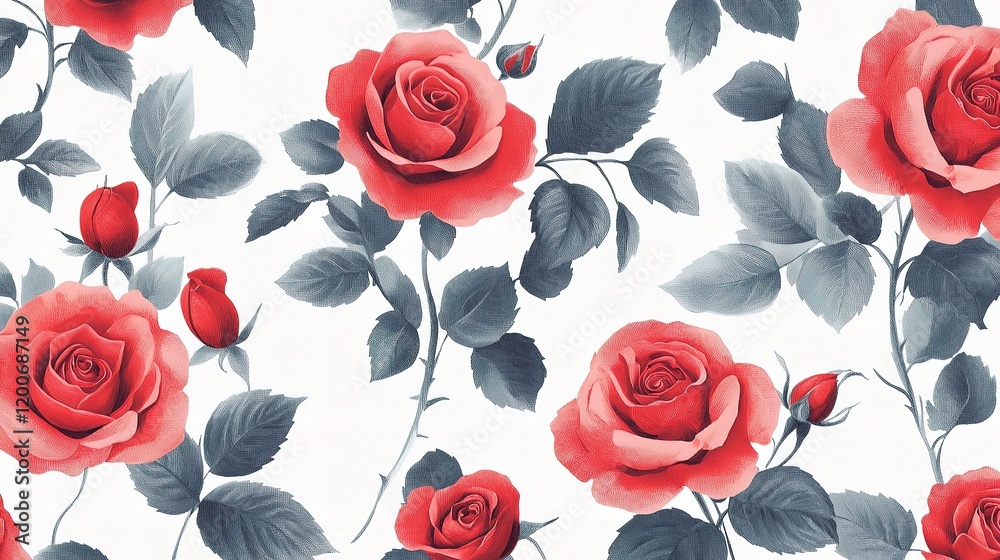 Fototapeta premium Bold Red Roses Seamless Pattern Ideal for Wallpaper Designs