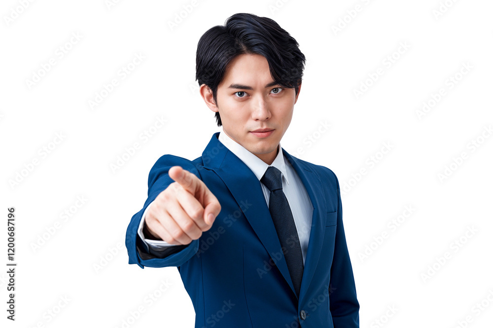 Japanese businessman in suit pointing at something or showing gesture, isolated on transparent background Japanese businessman in suit pointing at something or showing gesture, isolated on transparent background