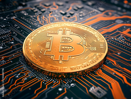 Gold Coin Rests on Circuit ...