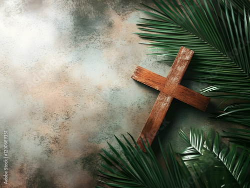 Wooden Cross Lies on Textur...