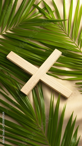 Wooden Cross Lies on Palm L...