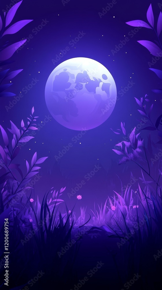 Fototapeta premium Serene Purple Moonlight Illuminating a Mystical Nightscape