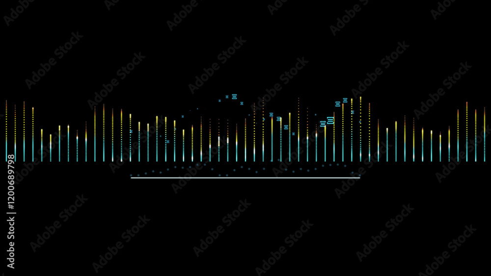 Digital audio wave frequency. Colorful music beats by vibrant sound waves on a black background Digital audio wave frequency. Colorful music beats by vibrant sound waves on a black background
