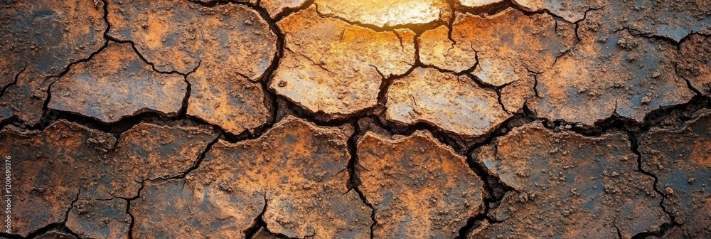 Cracked earth, arid land, drought, sunset, background texture Cracked earth, arid land, drought, sunset, background texture